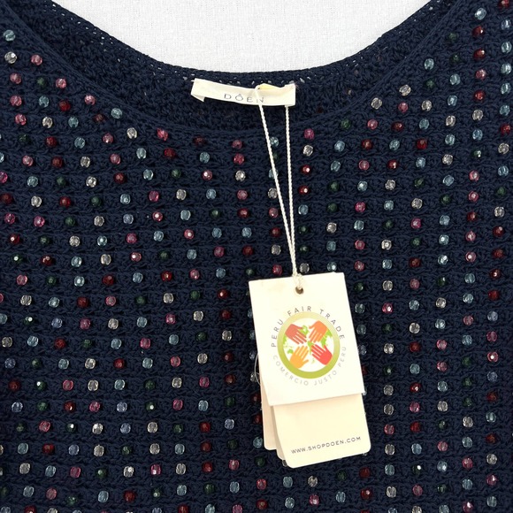 DOEN Dress Womens Large Navy Blue Solandis Knitted Beaded Mini Short NWT - Picture 9 of 16